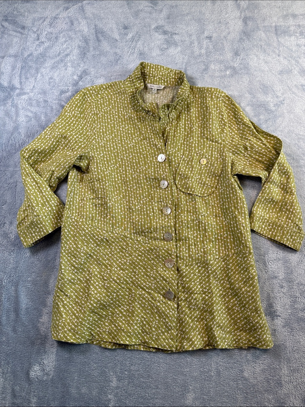 John Mark Olive-Patterned Button Front Blouse